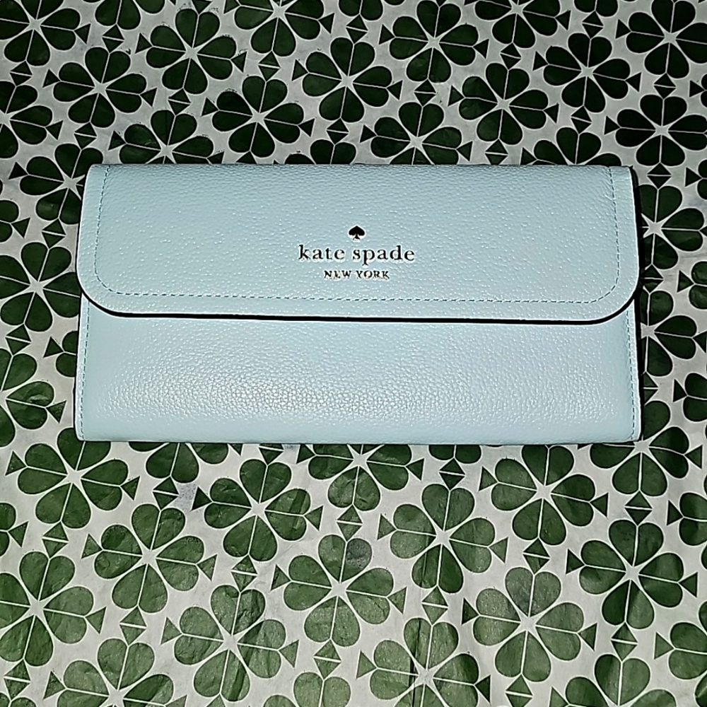 Kate Spade Rosie Large Flap Wallet Pebbled Leather Turquoise KB014 (403)